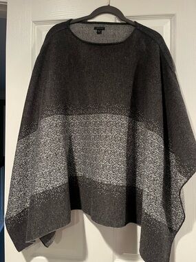 Ann Taylor Black and White Heathered Knit Poncho with Banding